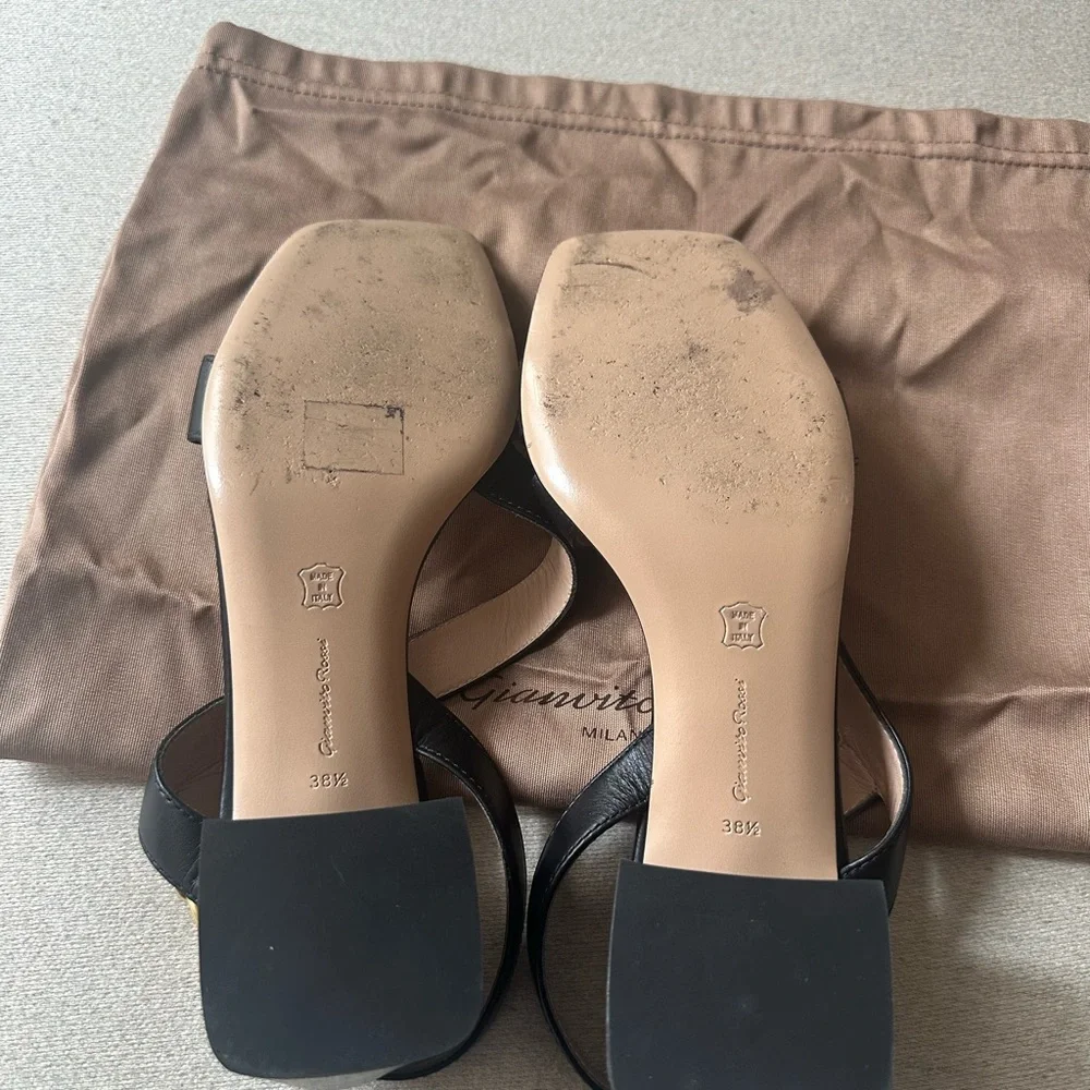 Gianvito Rossi Black Leather Open Toe Block Heel Slingback Sandals - Picture 3 of 5